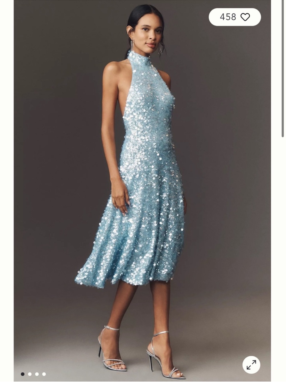 helsi carla aqua blue all over sequin halter neck midi flare A-line dress small